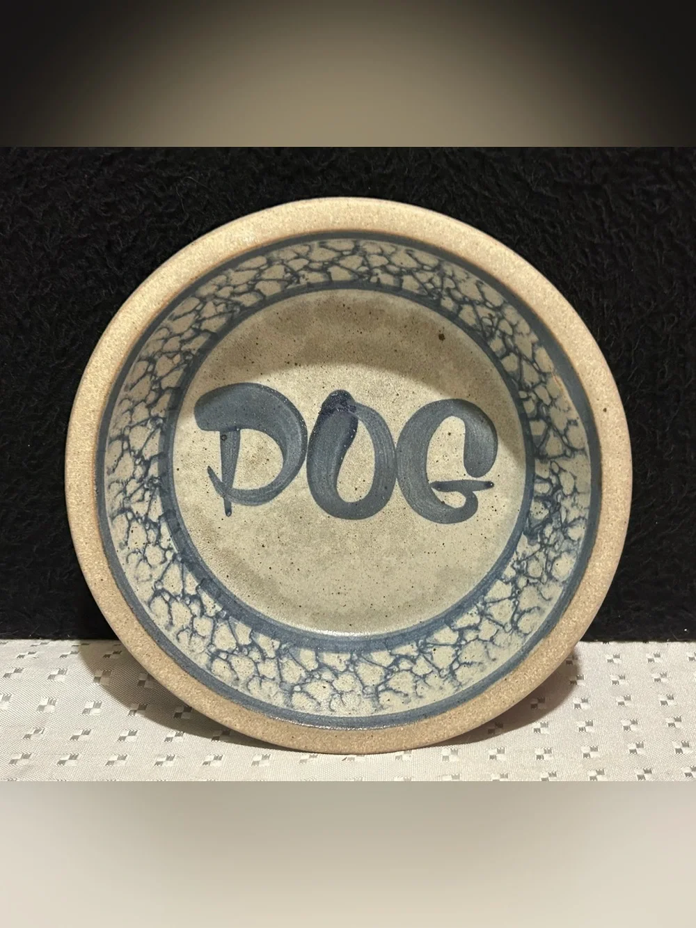 1991 BBP Beaumont Brothers Pottery Stoneware Spongeware Dog Food Dish Bowl Plate